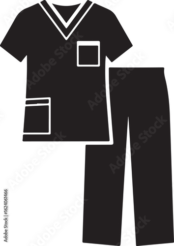 Black silhouette of medical scrubs top and pants medical uniform doctor