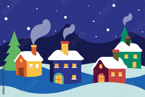 cartoon snowy village with colorful rooftops  deco (1).eps