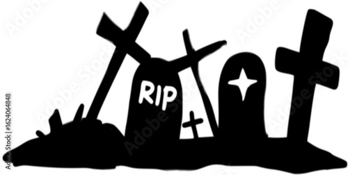 A haunted graveyard with crumbling tombstones, featuring grunge textures and a spooky Halloween atmosphere.