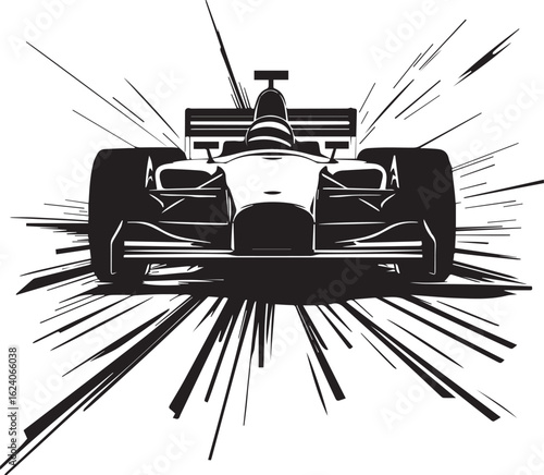 Blazing Speed: Front View of a Formula Race Car in Motion