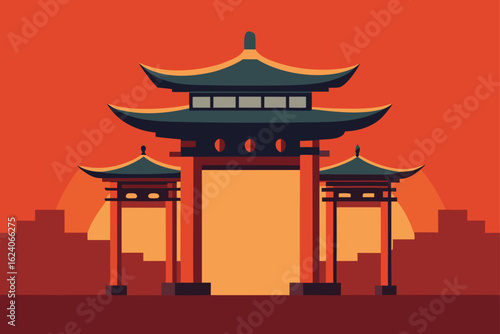 chinese-gate-front-elevation-vector-design--.eps