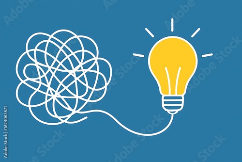 Conceptual illustration conveys the journey from confusion to clarity with a glowing bulb idea.