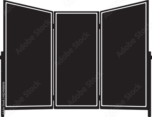 Black three panel folding screen with white outline room divider partition