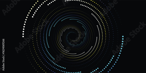 Sound wave rhythm lines spiral dynamic abstract vector background in circle dot shape