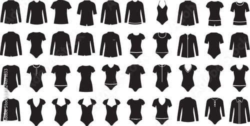 Clothing, fashion silhouette icon set. apparel, swimwear, lingerie silhouette collection.