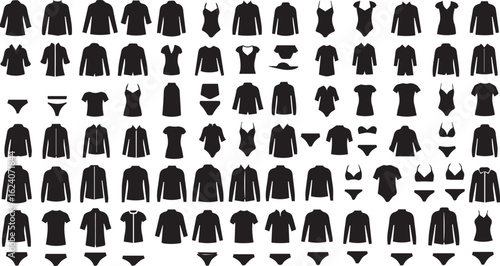 Clothing, fashion silhouette icon set. apparel, swimwear, lingerie silhouette collection.