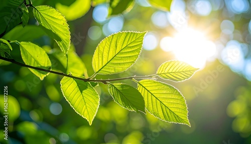 Sunlight Illuminating Fresh Green Leaves