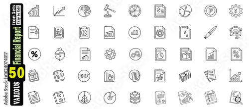 Collection of 50 financial report and business icons in outline style icon set finance