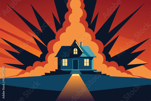 comic style house explosion vector for safety  ins.eps