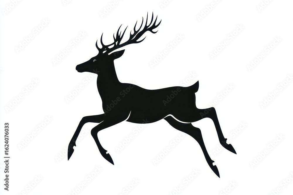 Fototapeta premium Leaping deer in mid-air vector illustration isoleted on white background in black silhouette complex photo .