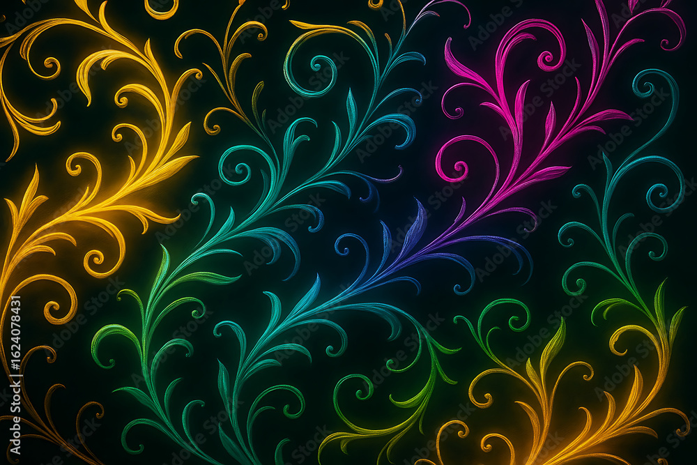 Elegant Glowing Vines in Neon Colors on Black Background
Elegant Glowing Vines in Neon Colors on Black Background