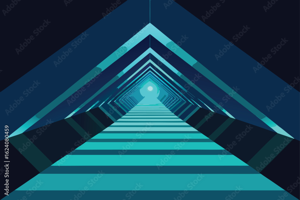 Fototapeta premium Blue Gradient Sci-Fi Triangle Tunnel