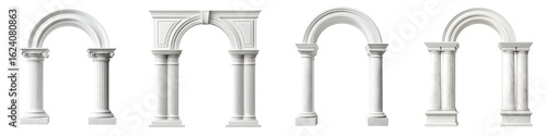 Set of classic white arch illustrations with pillars. Architecture and design element