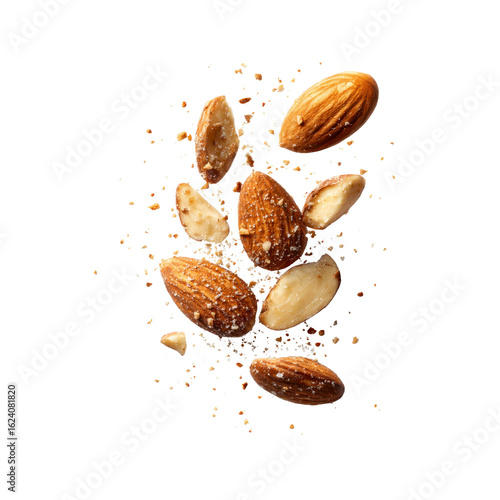 Roasted Almonds Exploding Against Black Background