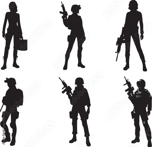 Silhouetted Figures Soldiers and Civilian