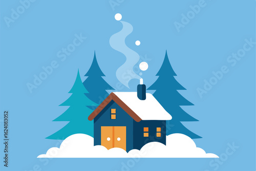 cozy cabin wallpaper with smoke curling from the c (1).eps