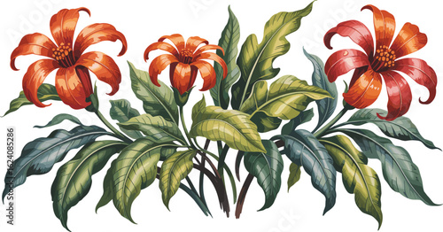 Tropical plumeria flower and leaf clipart set, botanical watercolor illustrations with yellow frangipani blooms and lush greenery.