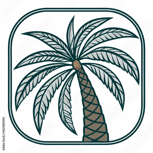 Stylized palm tree with textured fronds and trunk tropical nature