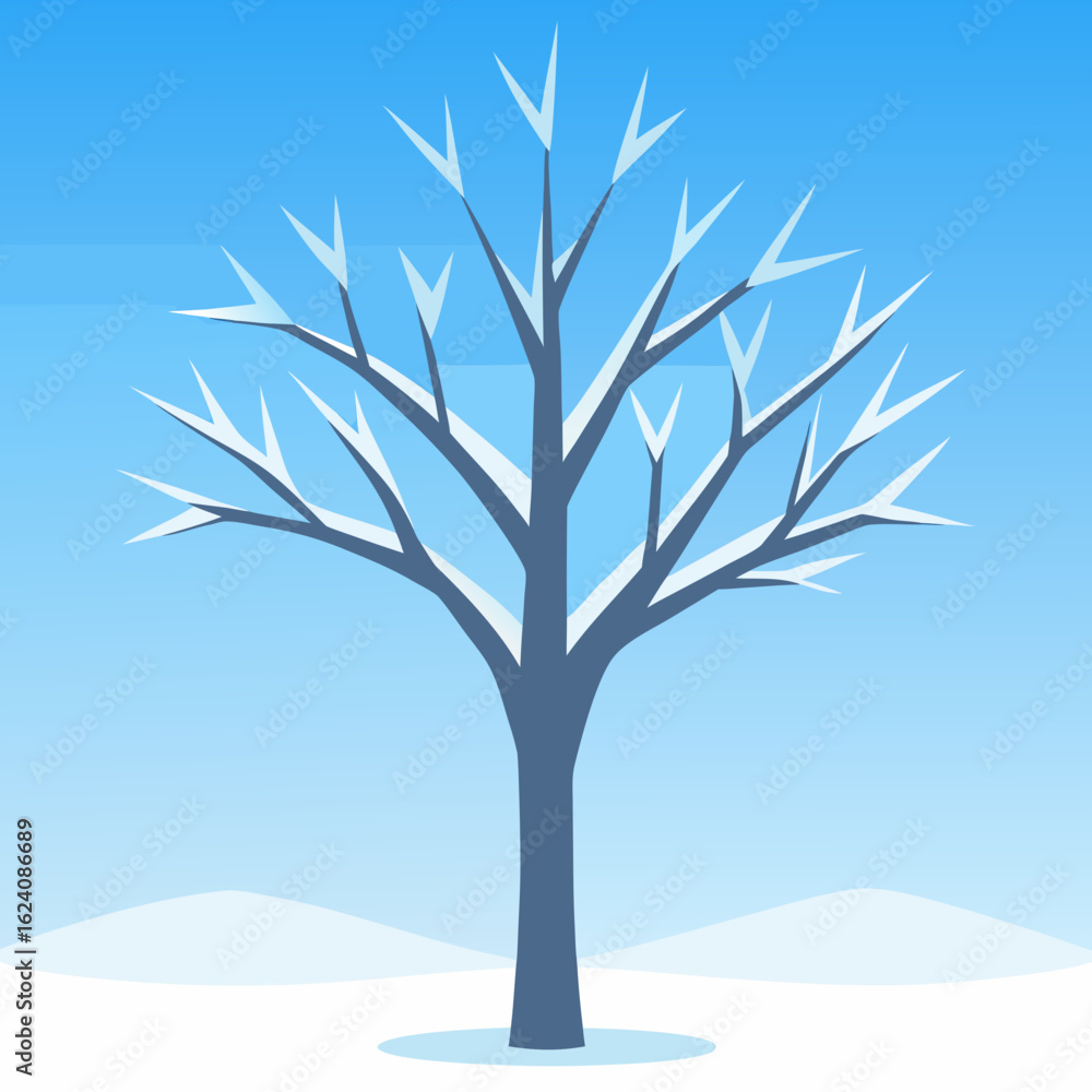 Obraz premium Bare winter tree covered in snow against a clear blue sky