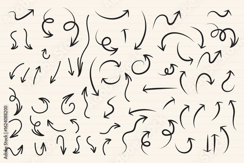 Hand Drawn Curved Arrows Collection Vector Doodle Arrow Set for Design & Notes
