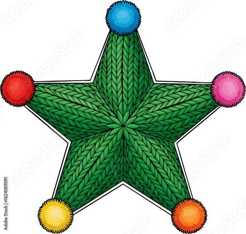 Knit Star with Colorful Pom-Poms