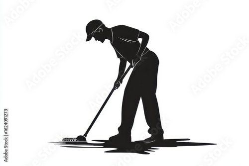 Man cleaning floor icon vector illustration isoleted on white background in black silhouette complex photo.