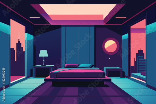 futuristic bedroom with ambient technology  .eps