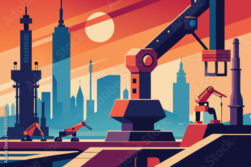 futuristic construction concept with robotic arms .eps
