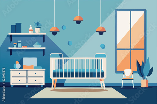 gender neutral baby room with functional and styli.eps