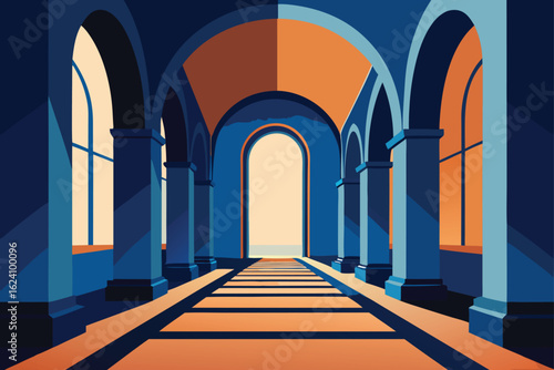 grand entry hall with arched windows  .eps