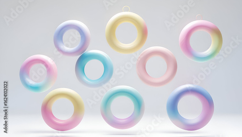 Pastel rings suspended mid-air in motion capture playful energy and soft vibrance through visual levity