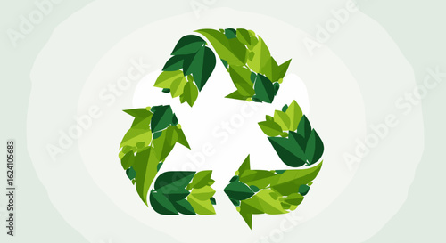 Recycle symbol constructed from green leaves indicating eco friendly and sustainable practices and processes