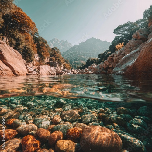 Clear Stream Flowing Through Rocky Mountain Landscape