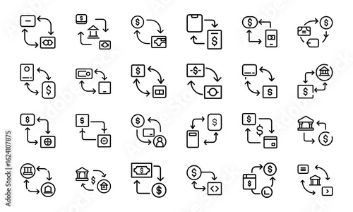 Bundle Icon Of Banking Transaction Process 