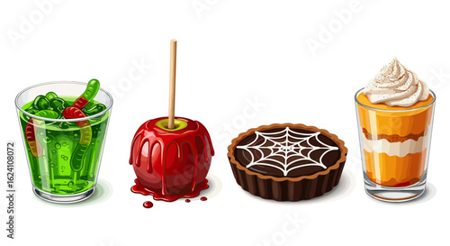 Halloween desserts treats spooky sweets candy apple pie parfait worms green drink party trick or treat