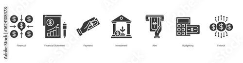 Digital Finance banner web icon set vector illustration concept with icon of financial, financial statement, payment, investment, atm, budgeting, fintech