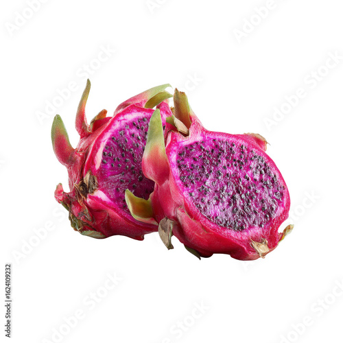 Juicy Slices of Fresh Dragon Fruit Isolated on Black Background