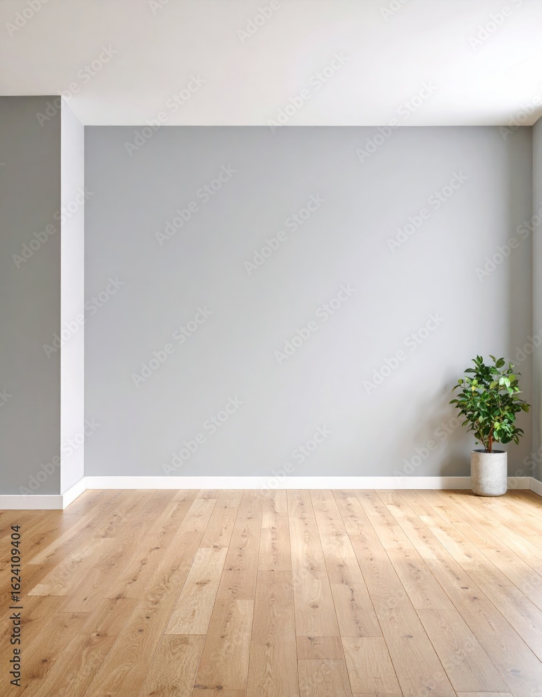 Empty room with light-gray walls and wooden floor Empty room with light-gray walls and wooden floor