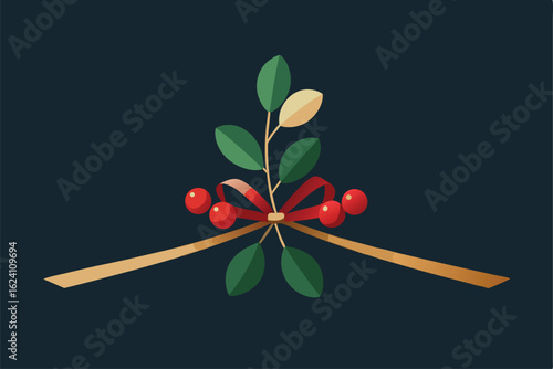 hand drawn mistletoe sprig with berries tied by 