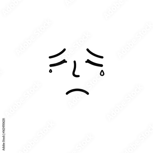 Crying face drawing on white background, expression of sadness