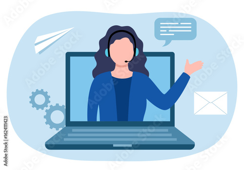 Customer support Concept for web page, banner, presentation, social media. Online marketing Vector illustration.