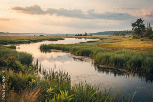 Serene River Landscape at Sunset