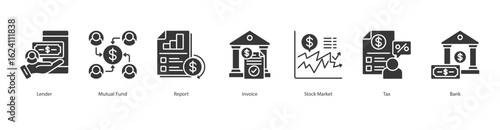 Financial Reporting Cycle banner web icon set vector illustration concept with icon of lender, mutual fund, report, invoice, stock market, tax, bank