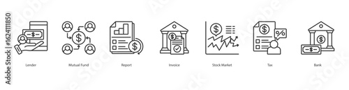 Financial Reporting Cycle banner web icon set vector illustration concept with icon of lender, mutual fund, report, invoice, stock market, tax, bank