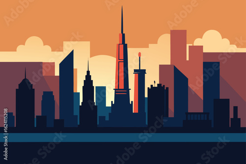 hand drawn vector of skyline from navy pier  .eps