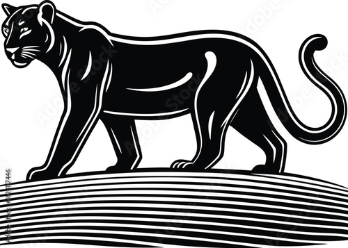"Stylized Panther Illustrations in Motion: Silhouettes and Detailed Forms"