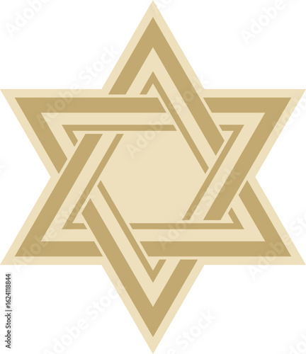 Vector golden jewish national ornament. Star of David. Semitic folk pattern. Israeli ethnic sign.