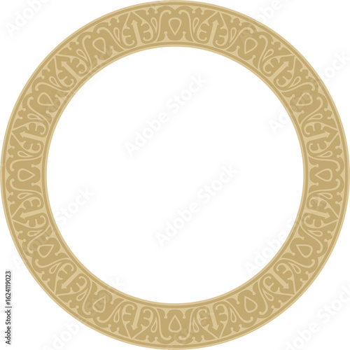 Vector golden arabic national round ornament.  Ethnic circle, frame, ring of eastern peoples. Persian painting.