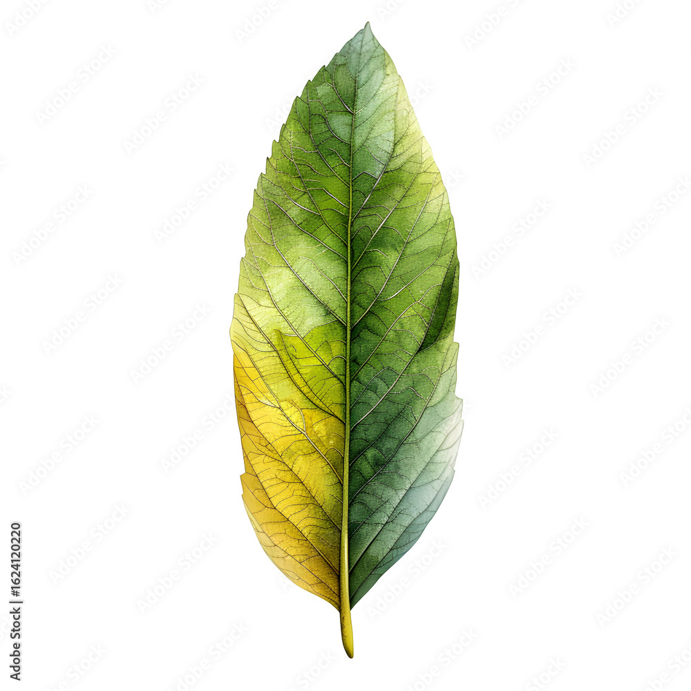 Obraz premium Green Leaf with Yellow Gradient on White Background