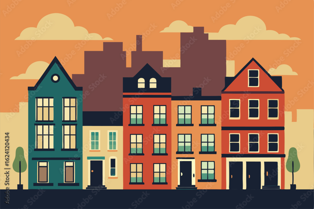 Naklejka premium hand sketched urban house fronts in a row great f.eps